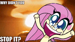 Size: 358x200 | Tagged: safe, derpibooru import, screencap, fluttershy, pegasus, pony, my little pony: pony life, animated, doom paul, exploitable meme, exuberant airdancer fluttershy, female, gif, impact font, mare, meme, noodle arms, nuclear explosion, nuclear weapon, solo, unshorn fetlocks, wacky waving inflatable tube pony, weapon