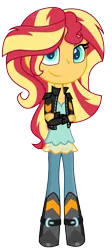 Size: 954x2128 | Tagged: dead source, safe, artist:creativeli3, derpibooru import, sunset shimmer, human, equestria girls, my little pony: pony life, boots, clothes, crossed arms, female, jacket, shoes, smiling, solo