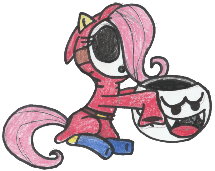 Size: 1150x914 | Tagged: safe, artist:drquack64, derpibooru import, fluttershy, pony, shy guy, boo (super mario), clothes, cosplay, costume, crossover, fluttershy guy, halloween, halloween costume, holiday, mask, simple background, super mario bros., traditional art, transparent background