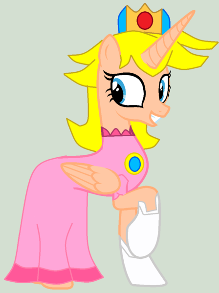 Size: 888x1188 | Tagged: safe, artist:chaostrical, artist:twidashfan1234, derpibooru import, ponified, alicorn, pony, alicornified, base used, clothes, crossover, crown, dress, gloves, gown, jewelry, nintendo, princess peach, race swap, regalia, super mario bros.