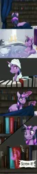 Size: 1280x5936 | Tagged: safe, artist:silfoe, derpibooru import, twilight sparkle, pony, unicorn, moonsetmlp, alternate universe, bath, bathing, bed, book, candlestick, comic, female, magic, mare, onomatopoeia, telekinesis, towel, towel on head