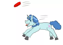 Size: 1400x1000 | Tagged: safe, artist:horsesplease, derpibooru import, party favor, hengstwolf, pony, unicorn, werewolf, behaving like a dog, doggie favor, frisbee, labradoodle, panting, running, tongue out