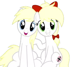 Size: 3131x2665 | Tagged: safe, artist:accu, derpibooru import, oc, oc:aryanne, oc:kyrie, earth pony, pony, aryan, aryan pony, blonde, blonde mane, blue eyes, cute, duo, duo female, female, green eyes, grin, head tilt, looking at you, mare, nazi, nazipone, open mouth, raised hoof, sitting, smiling, wingless