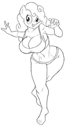 Size: 598x1116 | Tagged: anthro, anthro oc, artist:dosey--doe, belly button, big breasts, breasts, cleavage, clothes, derpibooru import, female, huge breasts, lineart, monochrome, oc, oc:dosey doe, plantigrade anthro, solo, solo female, sports bra, suggestive, unofficial characters only