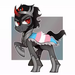 Size: 894x894 | Tagged: safe, artist:occultusion, derpibooru import, king sombra, pony, unicorn, armor, clothes, crown, gender headcanon, hoof shoes, image, jewelry, jpeg, lgbt, lgbt headcanon, male, mouthpiece, politics, pride, pride flag, pride flag cape, regalia, robe, solo, stallion, trans boy, trans stallion sombra, transgender, transgender pride flag