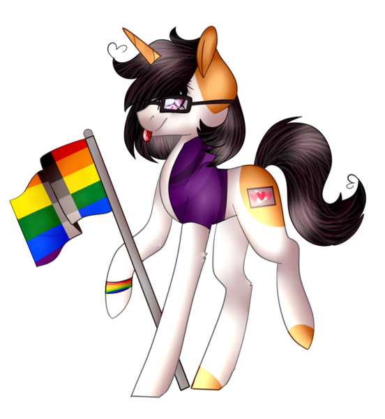 Size: 858x932 | Tagged: safe, artist:xpastel-lightytx, derpibooru import, oc, oc:saver, pony, unicorn, bracelet, clothes, cute, female, homoflexible, jewelry, looking at you, pride, pride flag, solo, tongue out, vest