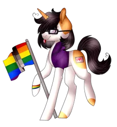 Size: 858x932 | Tagged: safe, artist:xpastel-lightytx, derpibooru import, oc, oc:saver, pony, unicorn, bracelet, clothes, cute, female, homoflexible, jewelry, looking at you, pride, pride flag, solo, tongue out, vest