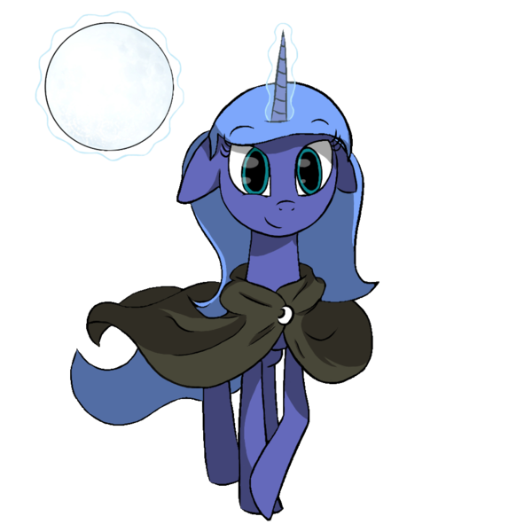 Size: 1000x1000 | Tagged: safe, artist:moon-litskies, derpibooru import, princess luna, alicorn, pony, cloak, clothes, floppy ears, looking at you, magic, moon, s1 luna, simple background, solo, telekinesis, transparent background