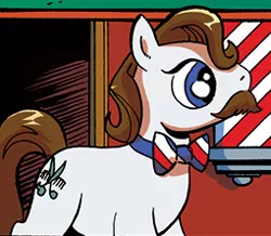 Size: 255x222 | Tagged: safe, derpibooru import, idw, barber groomsby, earth pony, pony, spoiler:comic, spoiler:comic10, bowtie, facial hair, male, moustache, solo, stallion