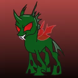 Size: 2432x2432 | Tagged: artist:hybrid-changling, changeling, changeling oc, derpibooru import, fangs, gradient background, green changeling, oc, oc:hybrid changeling, red eyes, safe, solo, unofficial characters only