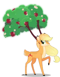 Size: 4000x5115 | Tagged: apple, appledeer, applejack, artist:orin331, branches for antlers, deer, deerified, derpibooru import, female, food, going to seed, headcanon in the description, pale belly, raised hoof, safe, solo, species swap, the great seedling