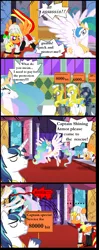 Size: 2082x5254 | Tagged: safe, artist:avchonline, derpibooru import, princess celestia, shining armor, oc, oc:sean, alicorn, pegasus, pony, unicorn, ..., assassin, clothes, colt, comic, dialogue, eyes closed, female, flying, hoof hold, male, mare, royal guard, sign, stallion, sweat, unshorn fetlocks