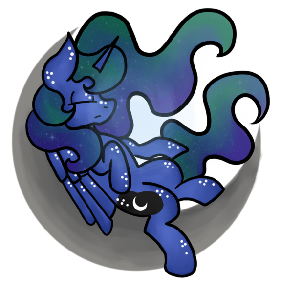 Size: 900x939 | Tagged: safe, artist:hunterthewastelander, derpibooru import, princess luna, alicorn, pony, crescent moon, ethereal mane, eyes closed, female, galaxy mane, mare, moon, simple background, sleeping, solo, tangible heavenly object, transparent background, transparent moon