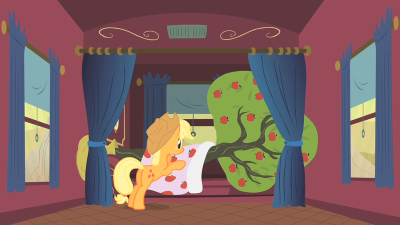 Size: 1280x720 | Tagged: safe, derpibooru import, screencap, applejack, bloomberg, earth pony, pony, over a barrel, apple, apple tree, food, tree