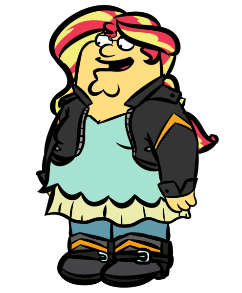 Size: 3300x4000 | Tagged: safe, artist:witchtaunter, derpibooru import, sunset shimmer, equestria girls, equestria girls series, spoiler:eqg series (season 2), absurd resolution, crossover, cursed image, family guy, greatest internet moments, high res, meme, overweight, peter griffin, this is epic, wat
