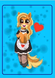 Size: 3000x4243 | Tagged: cat, cat pony, clothes, cute, cutie mark, derpibooru import, female, fishnets, heart, maid, oc, oc:mistie pone, original species, safe, semi-anthro, solo, whiskers