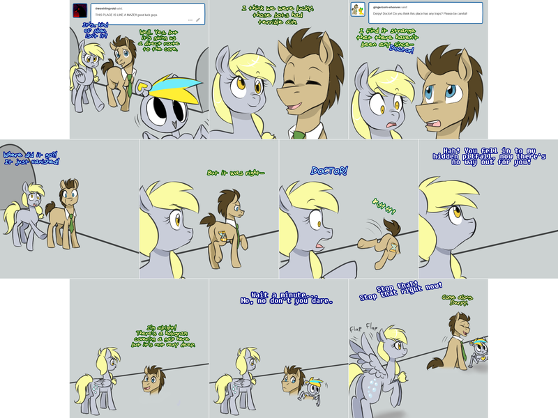 Size: 3006x2254 | Tagged: safe, artist:jitterbugjive, derpibooru import, derpy hooves, doctor whooves, time turner, pony, robot, lovestruck derpy, blushing, derp-i, doctor who, sonic screwdriver