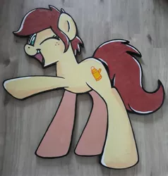 Size: 3027x3180 | Tagged: safe, artist:akififi, artist:sugar morning, derpibooru import, oc, oc:canni soda, pony, acrylic painting, craft, galacon, irl, mascot, photo, solo, traditional art, wood