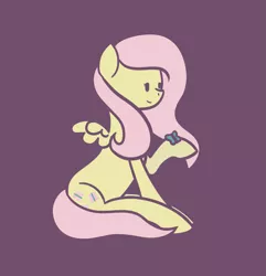 Size: 1253x1299 | Tagged: safe, artist:porcelainparasite, derpibooru import, fluttershy, butterfly, pegasus, pony, beady eyes, cute, female, mare, purple background, shyabetes, simple background, sitting, solo