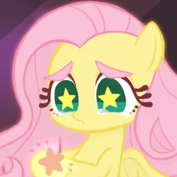 Size: 461x461 | Tagged: safe, artist:_no_tarin, artist:misocha, derpibooru import, fluttershy, pegasus, pony, bust, crying, cute, female, hoof hold, looking at something, looking down, mare, sad, shyabetes, solo, starry eyes, stars, teary eyes, wingding eyes, wings