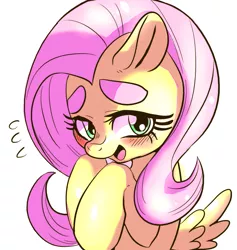 Size: 949x1000 | Tagged: safe, artist:_no_tarin, artist:misocha, derpibooru import, fluttershy, pegasus, pony, beanbrows, blushing, bust, cute, eyebrows, female, hooves to the chest, looking at you, mare, open mouth, plewds, portrait, shyabetes, simple background, smiling, solo, three quarter view, white background, wings