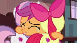 Size: 1920x1080 | Tagged: safe, derpibooru import, screencap, apple bloom, scootaloo, sweetie belle, earth pony, pegasus, pony, unicorn, the last crusade, crying, cutie mark, cutie mark crusaders, female, filly, group hug, hug, tears of joy, the cmc's cutie marks