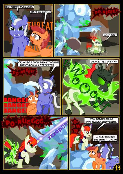 Size: 752x1063 | Tagged: safe, artist:christhes, derpibooru import, oc, oc:gracenote, oc:jade mare, oc:maple leaf, unofficial characters only, changeling, earth pony, pony, unicorn, brush, collar, comic, disguise, disguised changeling, female, jabba's palace, mare, oola, peril, rancor pit, spike's statue, star mares, star wars, topi