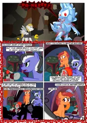 Size: 752x1063 | Tagged: safe, artist:christhes, derpibooru import, oc, oc:gracenote, oc:jade mare, oc:maple leaf, ponified, changeling, earth pony, pegasus, pony, unicorn, boba fett, comic, disguise, disguised changeling, female, jabba's palace, luke skywalker, mare, peril, rancor pit, spike's statue, star mares, star wars, wide eyes