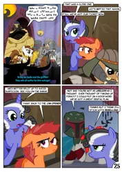 Size: 752x1063 | Tagged: safe, artist:christhes, derpibooru import, oc, oc:gracenote, oc:maple leaf, ponified, alicorn, earth pony, pegasus, pony, unicorn, boba fett, collar, comic, female, jabba the hutt, jabba's palace, mare, princess leia, rancor pit, sex slave, slave, star mares, star wars