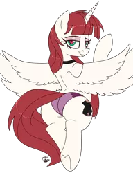 Size: 2000x2600 | Tagged: suggestive, artist:notenoughapples, derpibooru import, oc, oc:fausticorn, unofficial characters only, alicorn, pony, alicorn oc, choker, clothes, cutiemarking, dock, heart eyes, horn, image, looking at you, looking back, looking back at you, no exceptions, panties, png, simple background, solo, transparent background, underwear, wingding eyes, wings