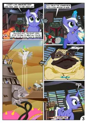 Size: 752x1063 | Tagged: safe, artist:christhes, derpibooru import, oc, oc:gracenote, oc:maple leaf, ponified, diamond dog, earth pony, pegasus, pony, tatzlwurm, unicorn, boba fett, butt, comic, dialogue, disguise, disguised changeling, execution, female, imminent vore, jabba the hutt, levitation, luke skywalker, magic, mare, peril, plot, star mares, star wars, telekinesis