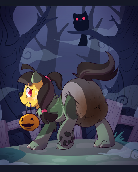 Size: 1032x1280 | Tagged: questionable, artist:cuddlehooves, derpibooru import, edit, editor:hodgepodgedl, oc, oc:mawilepony, ponified, unofficial characters only, bird, owl, pony, clothes, costume, diaper, diaper fetish, fetish, halloween, holiday, messy diaper, poofy diaper, poop, poopy diaper, scat, solo