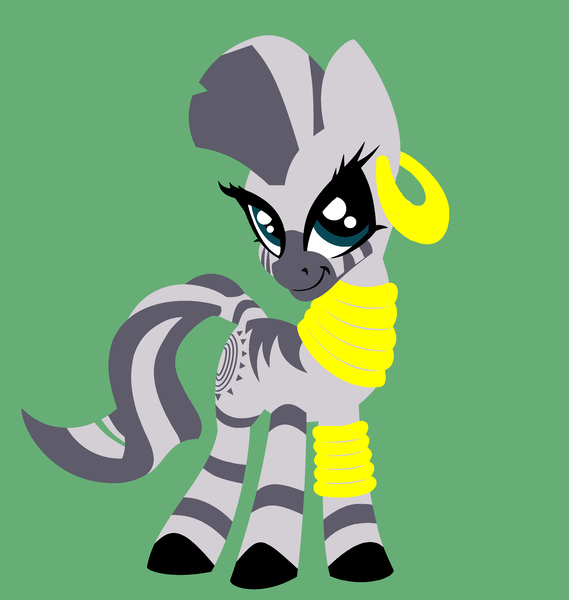 Size: 2776x2928 | Tagged: artist:azdaracylius, colored hooves, cute, derpibooru import, ear piercing, earring, female, green background, high res, jewelry, mare, neck rings, piercing, safe, simple background, smiling, solo, zebra, zecora, zecorable