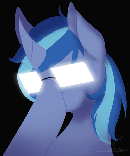 Size: 803x963 | Tagged: artist needed, safe, derpibooru import, oc, oc:blue cola, pony, unicorn, adjusting glasses, anime glasses, glasses, male, meme, simple background, smiling, solo, stallion