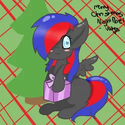 Size: 500x500 | Tagged: safe, artist:wisheslotus, derpibooru import, oc, oc:nightflare, unofficial characters only, pegasus, pony, abstract background, blush sticker, blushing, hair over one eye, pegasus oc, present, solo, tree, wings