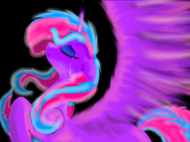 Size: 1600x1200 | Tagged: safe, artist:auroraswirls, derpibooru import, oc, oc:aurora swirls, unofficial characters only, alicorn, pony, alicorn oc, base used, black background, crying, eyes closed, female, horn, makeup, mare, simple background, solo, wings