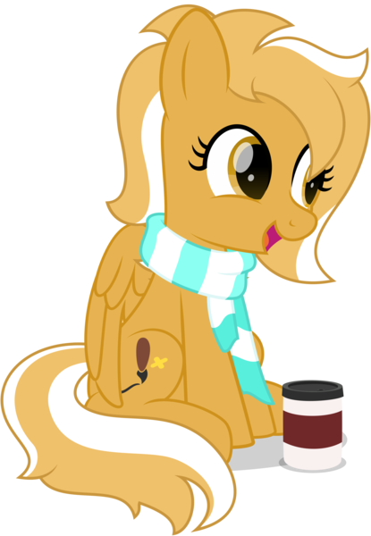 Size: 2785x4025 | Tagged: safe, artist:potato22, derpibooru import, oc, oc:mareota, unofficial characters only, pegasus, pony, clothes, coffee, cup, female, mare, scarf, simple background, sitting, smiling, solo, transparent background