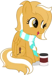 Size: 2785x4025 | Tagged: safe, artist:potato22, derpibooru import, oc, oc:mareota, unofficial characters only, pegasus, pony, clothes, coffee, cup, female, mare, scarf, simple background, sitting, smiling, solo, transparent background