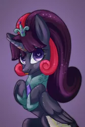 Size: 1600x2399 | Tagged: safe, artist:rvsbhrt, derpibooru import, oc, oc:princess black dahlia, pegasus, pony, cardboard armor, fake cutie mark, fake horn, female, mare, solo