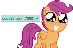 Size: 1550x1020 | Tagged: artist:thumperlikestoast, cute, cutealoo, derpibooru, derpibooru import, edit, meta, milestone, pegasus, safe, scootaloo, simple background, solo, squee, tags, transparent background, twilight time, vector