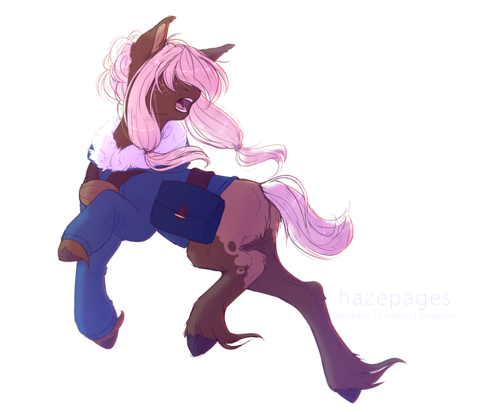 Size: 2400x2000 | Tagged: safe, artist:hazepages, derpibooru import, oc, oc:polar, earth pony, pony, bag, clothes, female, jacket, mare, saddle bag, simple background, solo, white background