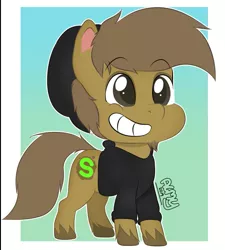 Size: 711x790 | Tagged: safe, artist:almond evergrow, derpibooru import, oc, oc:almond evergrow, unofficial characters only, earth pony, pony, my little pony: pony life, chibi, cute, male, smiling, solo, stallion