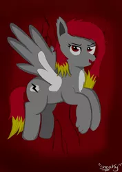 Size: 1024x1449 | Tagged: safe, artist:sneakycsgo, derpibooru import, oc, oc:thunder, unofficial characters only, pegasus, pony, colored wings, cutie mark, multicolored hair, multicolored wings, pegasus oc, sharp teeth, solo, teeth, wings