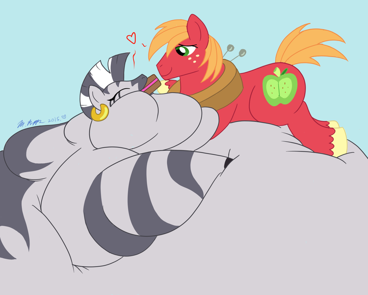 Size: 1280x1024 | Tagged: suggestive, artist:necrofeline, derpibooru import, big macintosh, zecora, earth pony, pony, zebra, cake, fat, fat fetish, feedee, feeder, feeding, female, fetish, floating heart, food, heart, immobile, interspecies, macora, male, morbidly obese, obese, shipping, simple background, straight, weight gain, zecobese