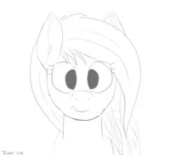 Size: 1800x1600 | Tagged: safe, artist:kalashnikitty, derpibooru import, oc, oc:flugel, pony, black and white, female, front view, grayscale, looking at you, mare, monochrome, sketch, solo