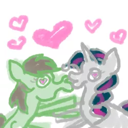 Size: 2000x2000 | Tagged: safe, artist:wisheslotus, derpibooru import, oc, oc:nina, oc:paradox, earth pony, pony, unicorn, female, heart, heart eyes, kissing, male, mare, oc x oc, shipping, simple background, stallion, straight, stylistic suck, white background, wingding eyes