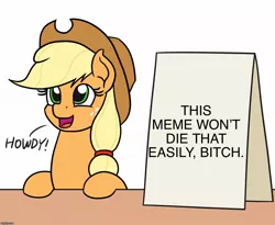 Size: 1100x900 | Tagged: safe, artist:mkogwheel, derpibooru import, edit, editor:useraccount, applejack, earth pony, pony, applejack's hat, applejack's sign, caption, cowboy hat, dead meme, fact, female, hat, howdy, image macro, mare, solo, text, vulgar