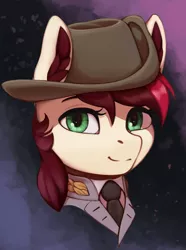 Size: 1615x2169 | Tagged: safe, artist:mrscroup, derpibooru import, oc, oc:appleale, unofficial characters only, earth pony, pony, equestria at war mod, bust, cavalry, clothes, female, hat, mare, necktie, simple background, solo, two toned mane, uniform