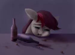 Size: 1280x931 | Tagged: safe, derpibooru import, oc, oc:appleale, unofficial characters only, earth pony, pony, alcohol, bottle, crying, depression, drunk, female, mare, sad, sadness, simple background, solo, squishy cheeks, wine