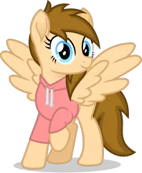 Size: 2494x3041 | Tagged: safe, artist:peahead, derpibooru import, oc, unofficial characters only, pegasus, pony, 2020 community collab, derpibooru community collaboration, blue eyes, clothes, female, hoodie, looking at you, mare, raised hoof, simple background, smiling, solo, transparent background, vector, wings